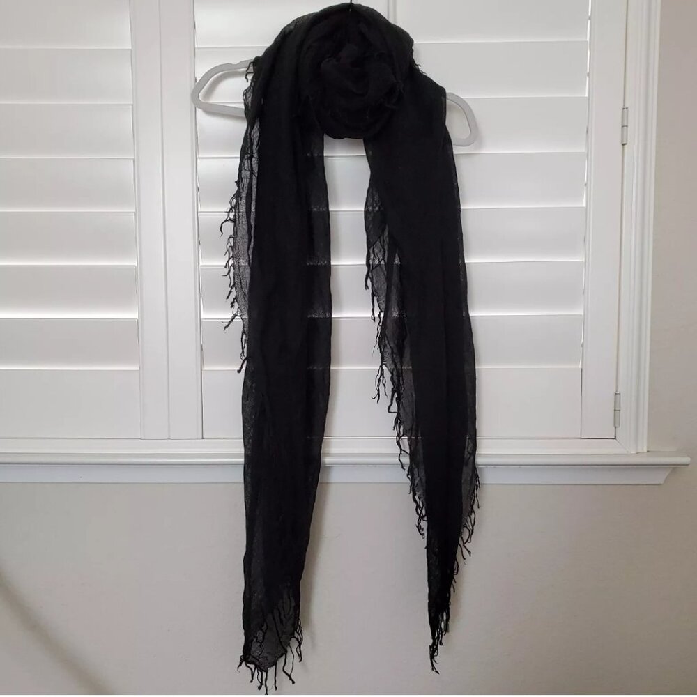 EUC Chann Luu Cashmere Fringe Black Scarf